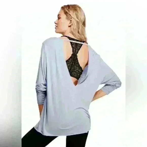 Victoria's Secret PINK Super Soft Longsleeve Tee Open Back Black Small - Picture 1 of 9